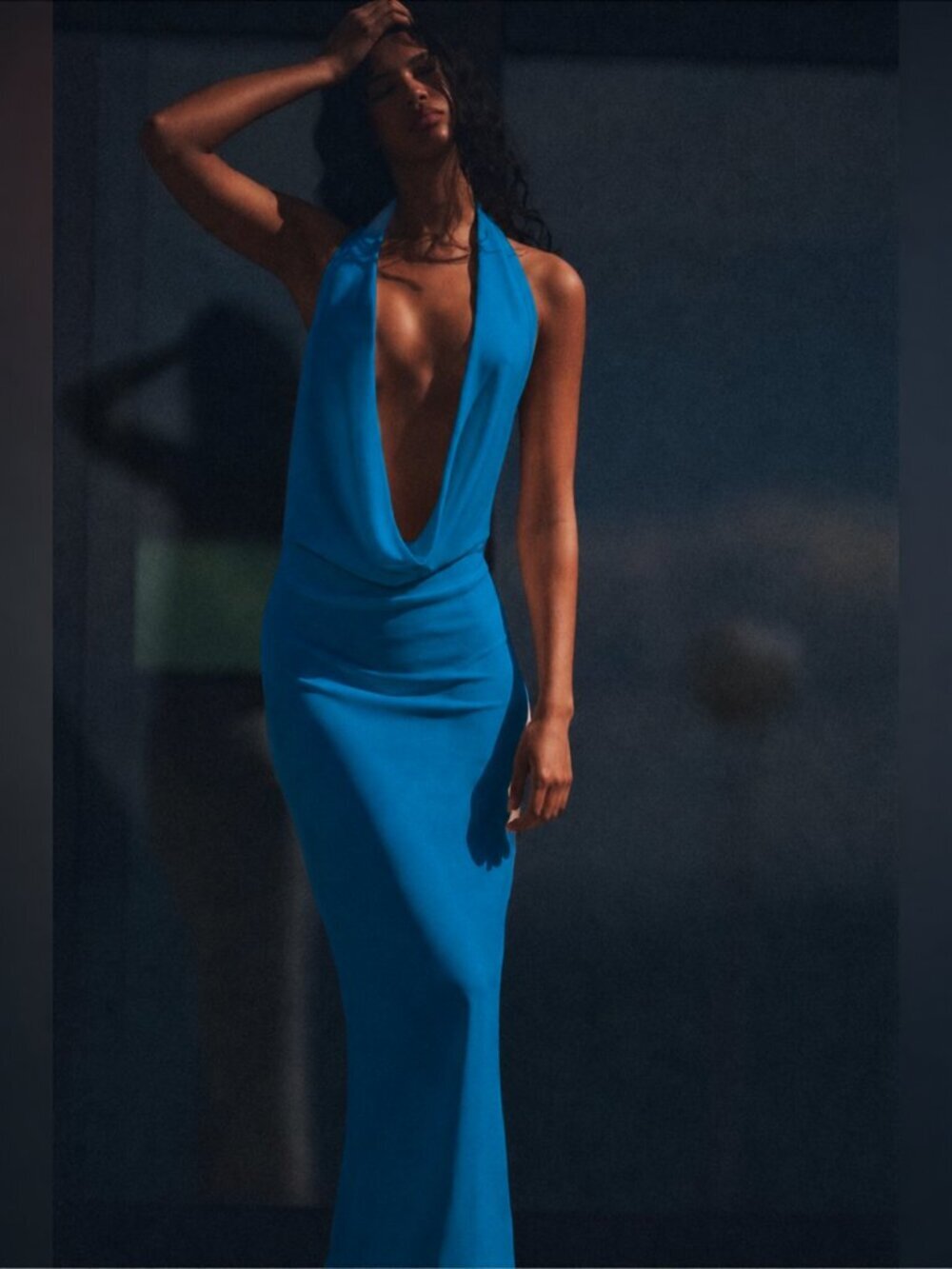 Zara Draped Halter Maxi Dress NWT Cowl Neck Blue Blogger Favorite Size Small
